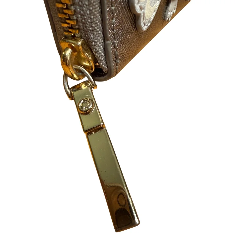 KATE SPADE NY Star Bright Owl Silver Metallic Zip Around Continental Wallet